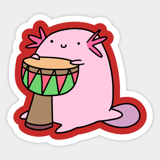 Axolotl Playing the Djembe Sticker by saradaboru